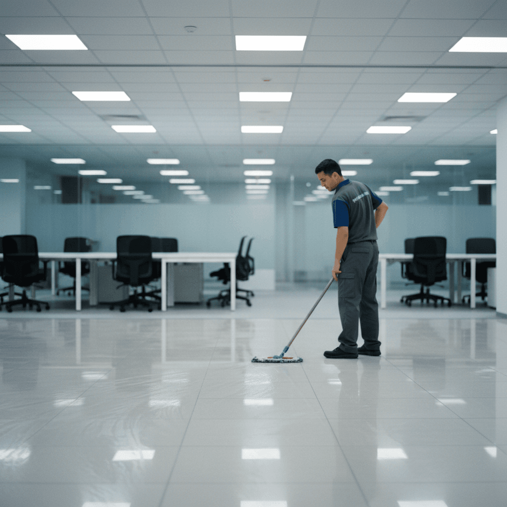 Professional mopping a modern commercial office floor