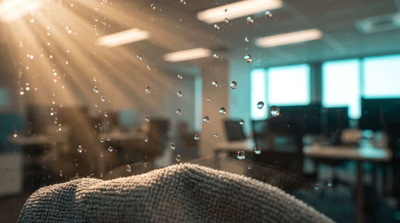 Professional cleaner maintaining polished commercial office flooring