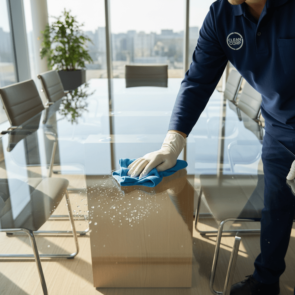 Professional office cleaning service in action